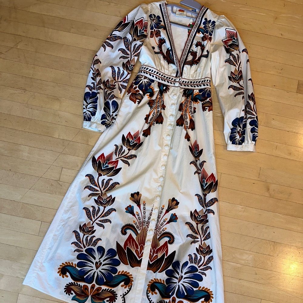 NEW FARM Rio cream with florals maxi dress, XXS, GD1192 - Picture 4 of 6